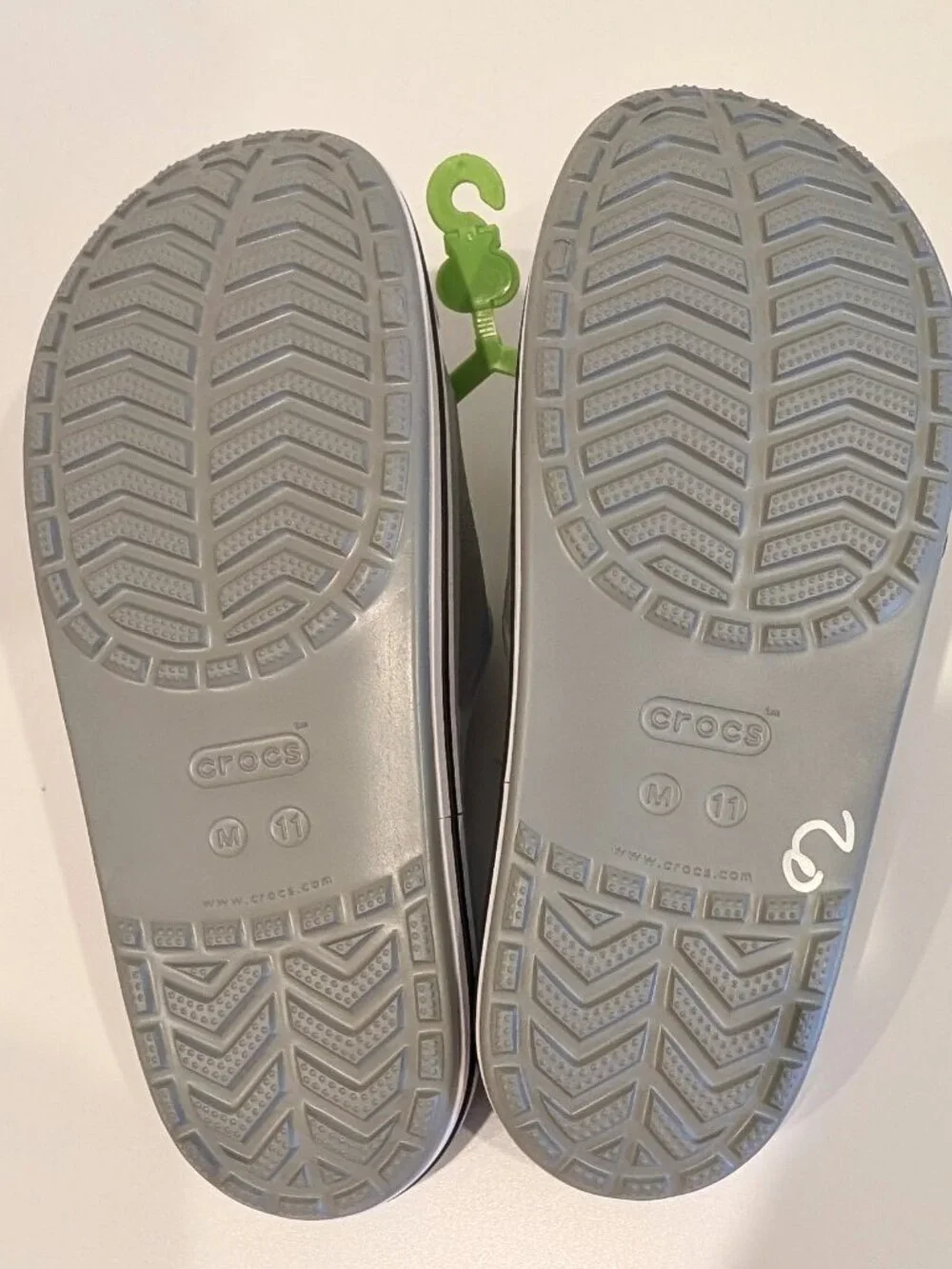 Crocs Bayaband Slide Grey White Striped Sandals Mens 11 / Womens 13 NWT Comfort